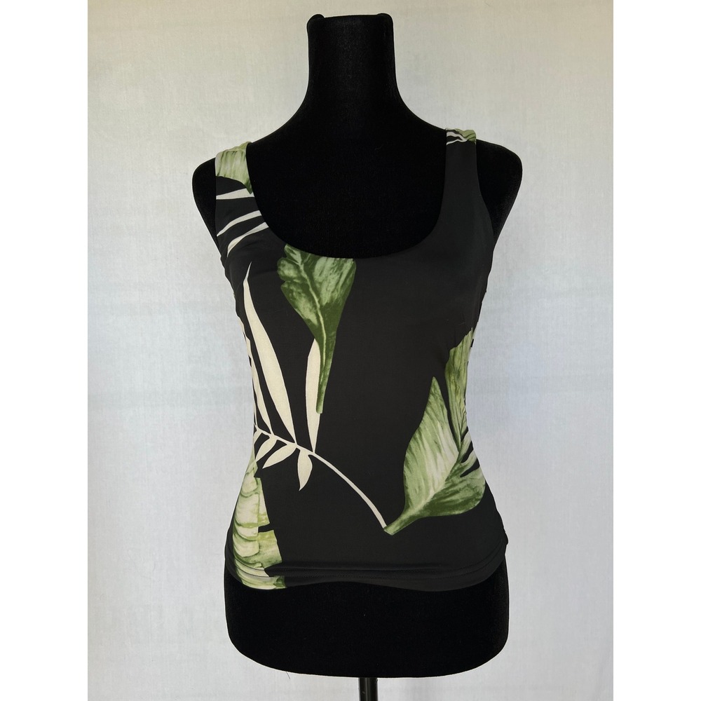 NWT JLUXLABEL Black with Palms Stretch Tank Top Tropical Goth Resort Wear